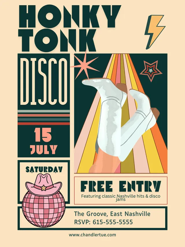 honky tonk disco party poster